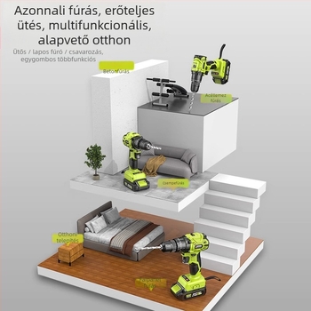 ZHIPU vezeték nélküli ütvefúró, brushless motor, 48V Li‑ion akkumulátor, egyenes kialakítás, fokozatmentes sebességszabályozás, háromcsúcsú befogó, otthoni használatra