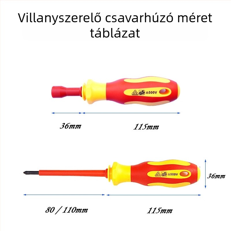Otthoni használatra szánt izolált mágneses csavarhúzó készlet, nagy szilárdságú virág alakú és U‑formájú fejű csavarhúzók Cr-V acélból