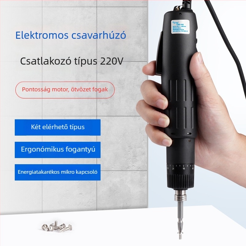 Villamos csavarhúzó brushless motorral, 220V-os dugaszolható, előre-hátra, több sebesség, gyorscserés tok