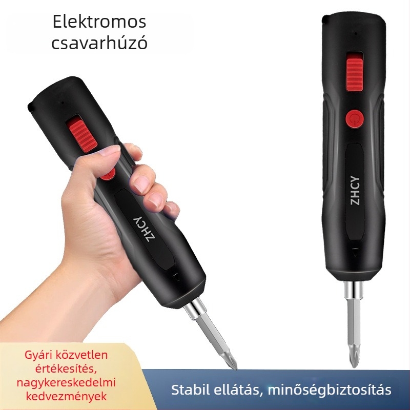 Elektromos csavarhúzó és mini fúró, újratölthető lítium akkumulátorral, egyenes kialakítás, kézben tartható, sebességszabályozás nélküli, előre-hátra forgás, otthoni használatra