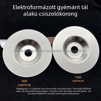 Gyémánt csiszolókerék, tál alakú, 400/1000 szemcse, szögcsiszolóhoz, elektroplattált bevonattal