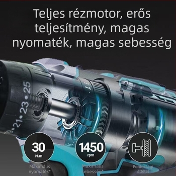 King bodi kézben tartható akkumulátoros elektromos fúró, lítium-ion akkumulátor, 18-21 V, egyenes kialakítású, pisztolymarkolat, kétfokozatú, háromfogú mandrinával