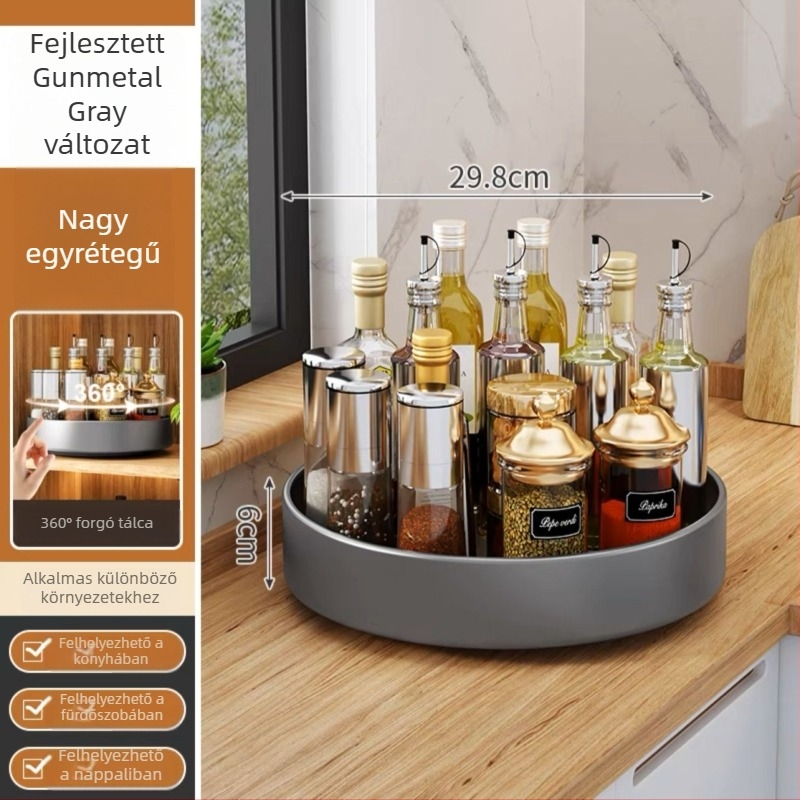 360°-os forgó rozsdamentes acél fűszertartó a konyhai hűtőhöz – sokoldalú, mozgatható, szerelés nélkül
