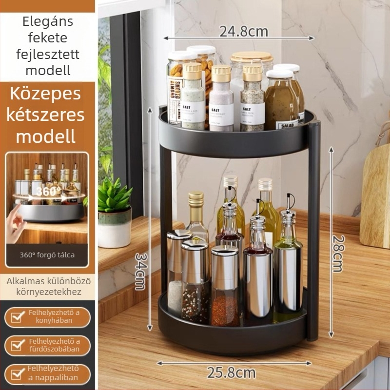 360°-os forgó rozsdamentes acél fűszertartó a konyhai hűtőhöz – sokoldalú, mozgatható, szerelés nélkül