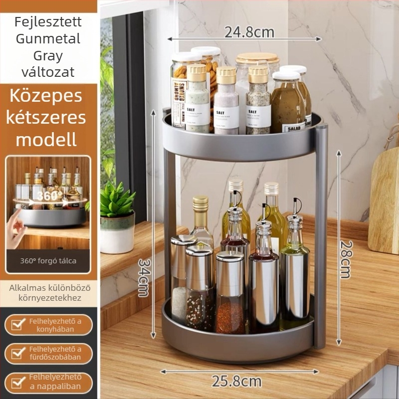 360°-os forgó rozsdamentes acél fűszertartó a konyhai hűtőhöz – sokoldalú, mozgatható, szerelés nélkül