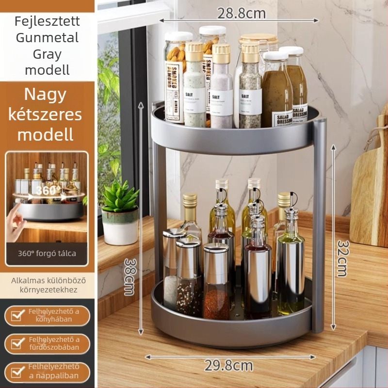 360°-os forgó rozsdamentes acél fűszertartó a konyhai hűtőhöz – sokoldalú, mozgatható, szerelés nélkül