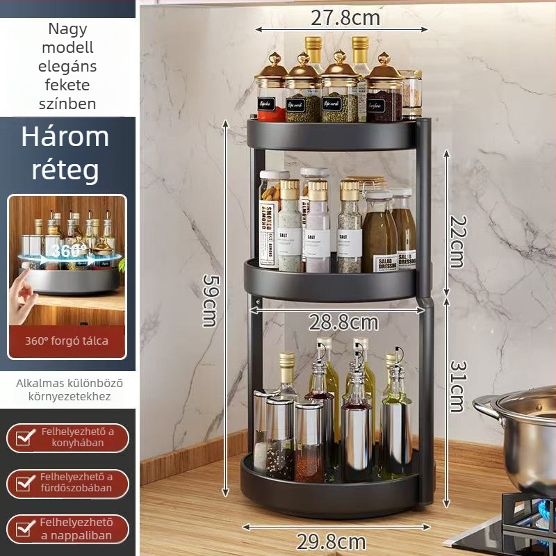 360°-os forgó rozsdamentes acél fűszertartó a konyhai hűtőhöz – sokoldalú, mozgatható, szerelés nélkül