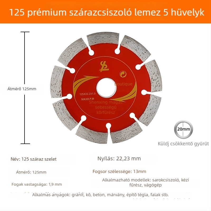 Gyémánt vágókorong kőfeldolgozáshoz, száraz vágás, szinterezett gyémánt kötőanyag, tömeg 0.3