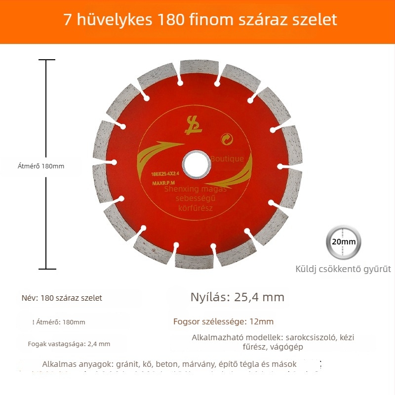Gyémánt vágókorong kőfeldolgozáshoz, száraz vágás, szinterezett gyémánt kötőanyag, tömeg 0.3
