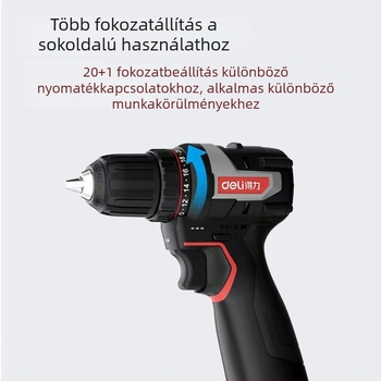 Brushless motoros akkumulátoros fúró Li‑ion akkumulátorral, pisztoly markolat, gyorscsavaró tokmány, lépésmentes sebességszabályozás – akár 48V-ig, otthoni használatra