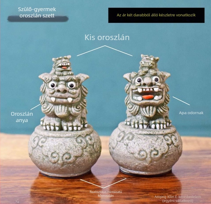 Kínai stílusú imitált kő oroszlán dísztárgy, beltéri asztali dekoráció, szintetikus gyantából