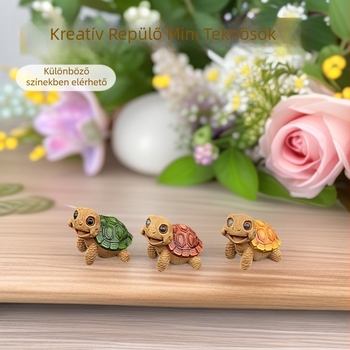 Gyanta teknős bonsai kerti dekoráció, pasztorális stílusú mini táj, karton csomagolás