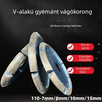 Gyémánt vágókorong sarokcsiszolóhoz – V alakú, vastagodott, kőre és betonpadlókhoz, szinterezett