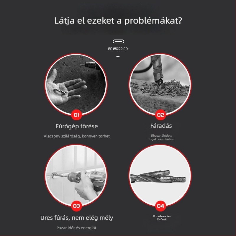 Delixi excentrikus fúróbit hexagonális szárú és döntött fejű, ütvefúráshoz kemény anyagokra: beton, cement, kerámia