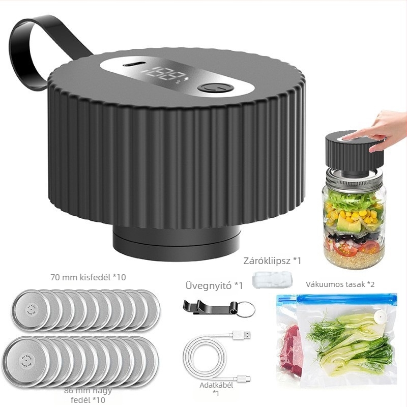 Elektronikus záró Mason üvegekhez – vákuum-záró gép háztartási használatra, utazáshoz és csomagoláshoz