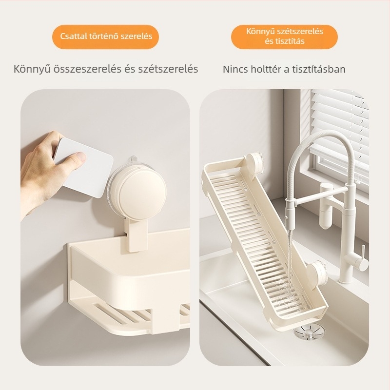 Fali Konyhai Tároló Szívócsésze Rendszerrel, Fúrás Nélkül, Szénacél Anyag, Modern Minimalista Rendező