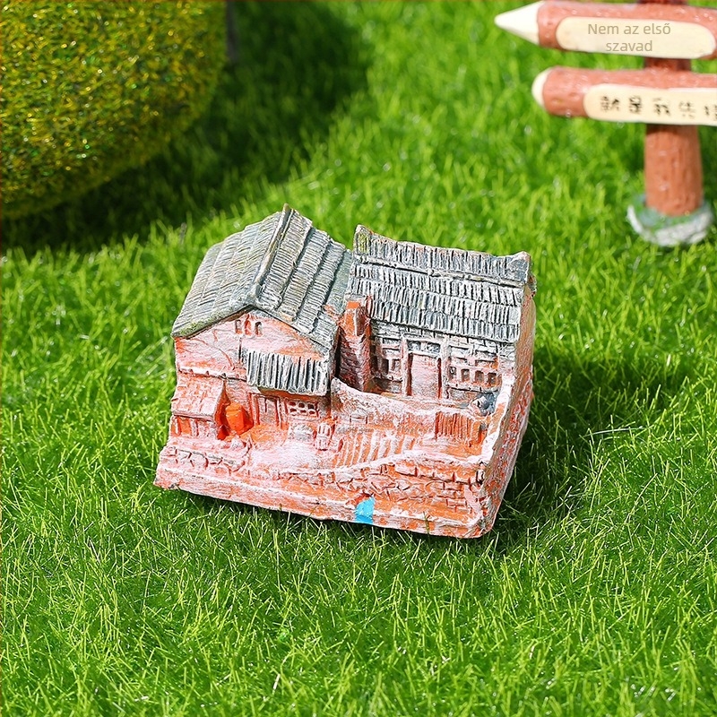 Retro stílusú mini ház mikro táj dekoráció, gyantából, szukkulentákhoz