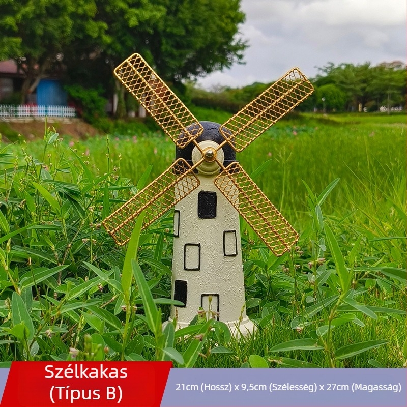 Szélmalom dísz – európai stílusú, rezin anyag, építészeti modell, Xinfeng márka
