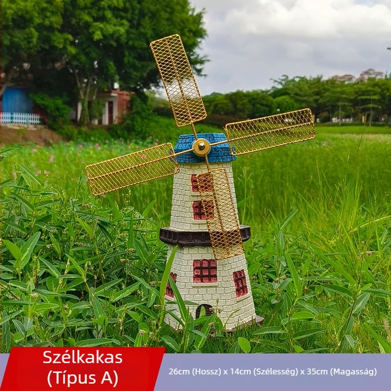 Szélmalom dísz – európai stílusú, rezin anyag, építészeti modell, Xinfeng márka