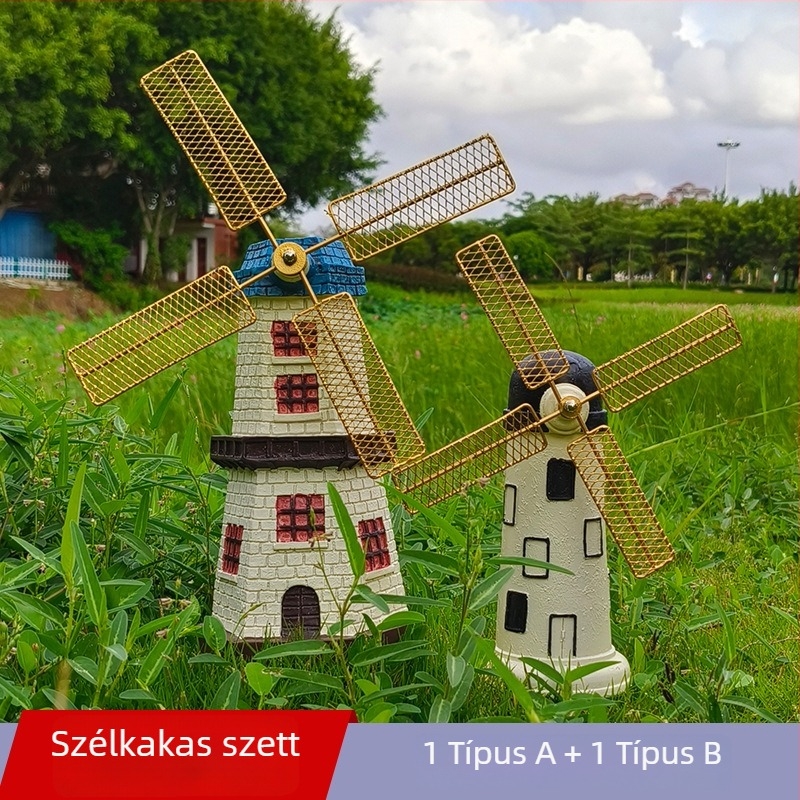 Szélmalom dísz – európai stílusú, rezin anyag, építészeti modell, Xinfeng márka