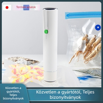 Kis méretű hordozható élelmiszer vákuumzáró készülék – ABS ház, modell H9A, 5V Li-ion akkumulátor, tömeg 0,5 kg, kapacitás 500 ml alatt