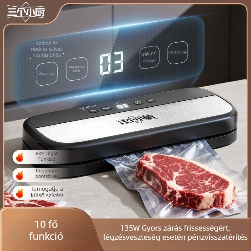 Teljesen automata vákuumzáró készülék, száraz és nedves kettős használat, FK-7909, 135W, 220V, ABS ház