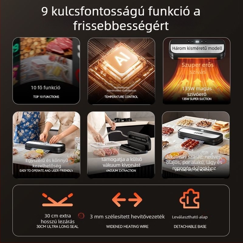 Teljesen automata vákuumzáró készülék, száraz és nedves kettős használat, FK-7909, 135W, 220V, ABS ház