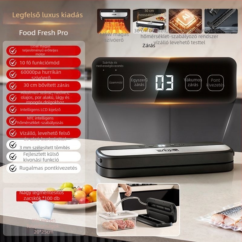 Teljesen automata vákuumzáró készülék, száraz és nedves kettős használat, FK-7909, 135W, 220V, ABS ház