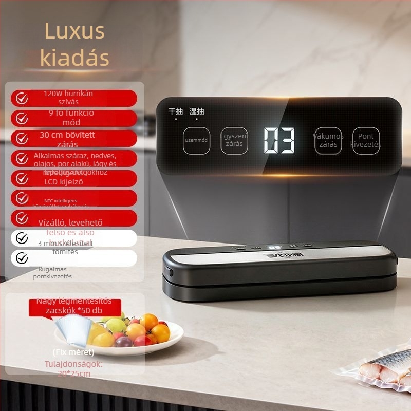 Teljesen automata vákuumzáró készülék, száraz és nedves kettős használat, FK-7909, 135W, 220V, ABS ház