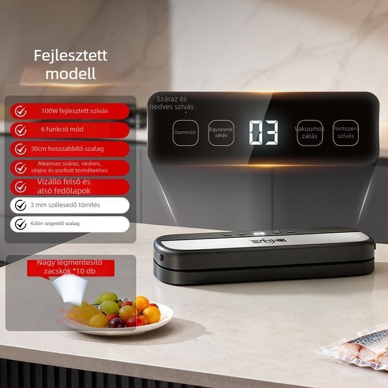 Teljesen automata vákuumzáró készülék, száraz és nedves kettős használat, FK-7909, 135W, 220V, ABS ház