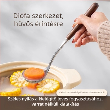 304 rozsdamentes acélból készült hosszú nyelű lyukas kanál diófa fogantyúval – forró fazékhoz való konyhai eszközök készlete