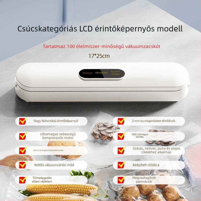 Teljesen automata vákuumzáró gép élelmiszer-megőrzésre, kompakt otthoni száraz–nedves kettős használatra