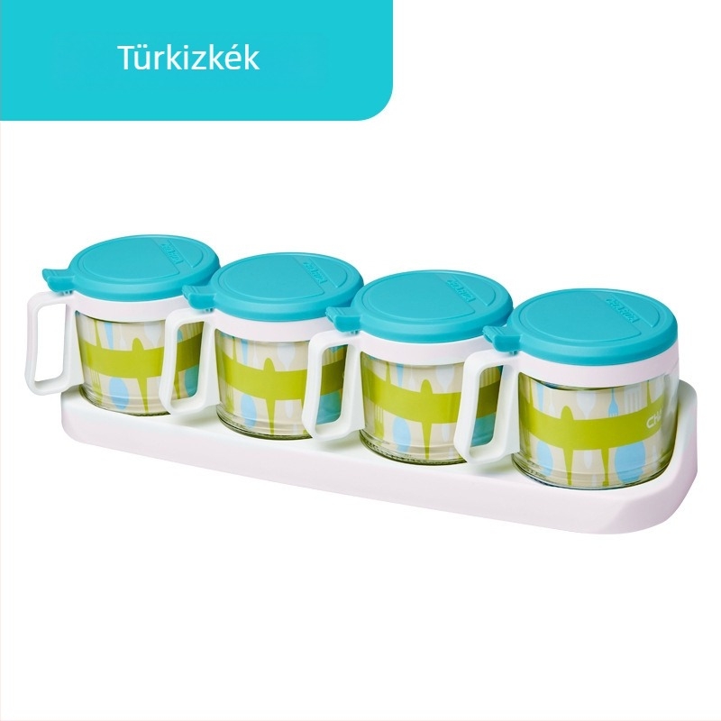 Opus üveg fűszertartók négydarabos készlet, testreszabható logó, tartályok szilárd fűszerekhez
