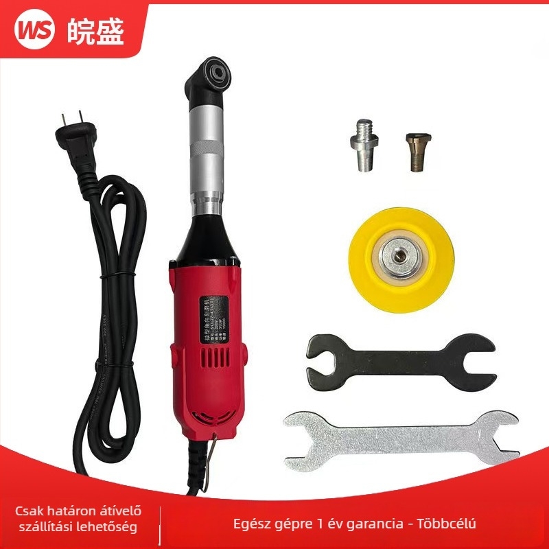 90°-os könyökös elektromos csiszoló, függő kivitel, hatfokozatú szabályozás, hálózati áramellátás, 110–240V, 2,5 kg, vágáshoz és polírozáshoz