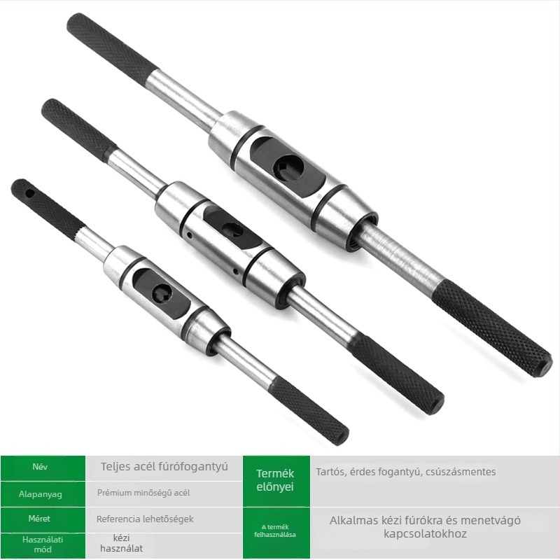 Menetfúró kulcs hrapov mechanizmussal, teljes acél konstrukció, állítható, krómozott felület, 45# acél, egyenes fogantyú
