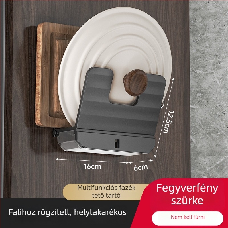 Konyhai falra szerelhető alumínium tároló – fúrás nélkül, kés, edények, fedők és eszközök számára (téglalap alakú kivitel)