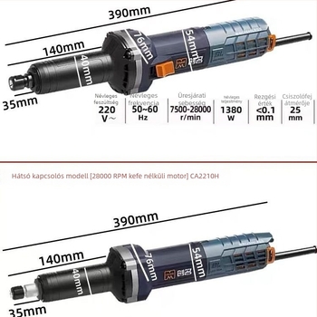 Szénkefe nélküli elektromos csiszoló, 1350W, kézi használat, csiszolás és polírozás, gravírozás és vágás, egyenes csiszoló
