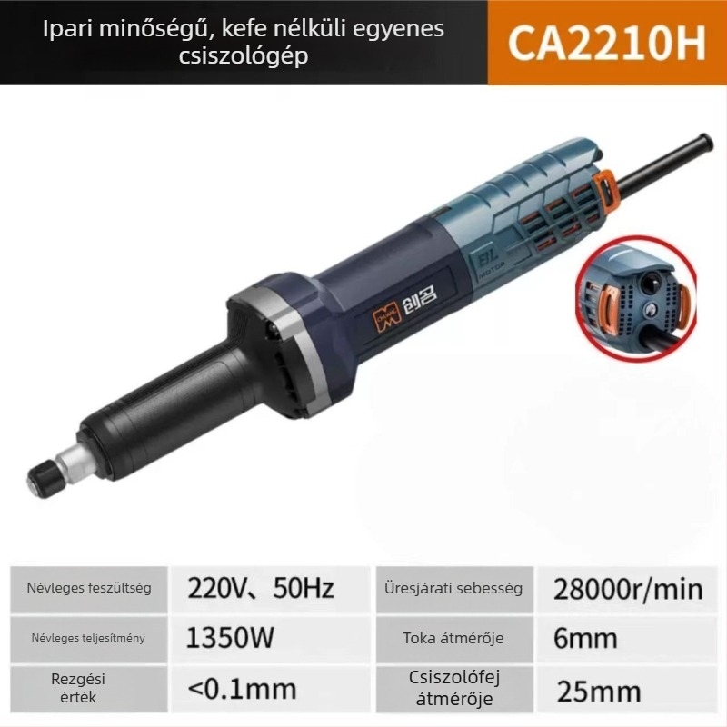 Szénkefe nélküli elektromos csiszoló, 1350W, kézi használat, csiszolás és polírozás, gravírozás és vágás, egyenes csiszoló