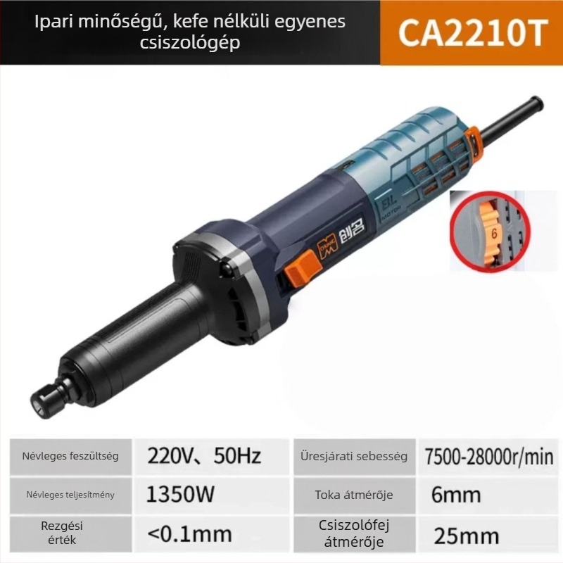 Szénkefe nélküli elektromos csiszoló, 1350W, kézi használat, csiszolás és polírozás, gravírozás és vágás, egyenes csiszoló