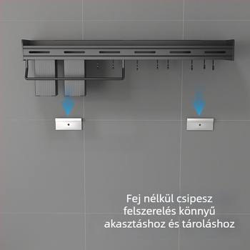 Konyhai falra szerelhető tároló fűszerek és kések számára, alumínium, többfunkciós