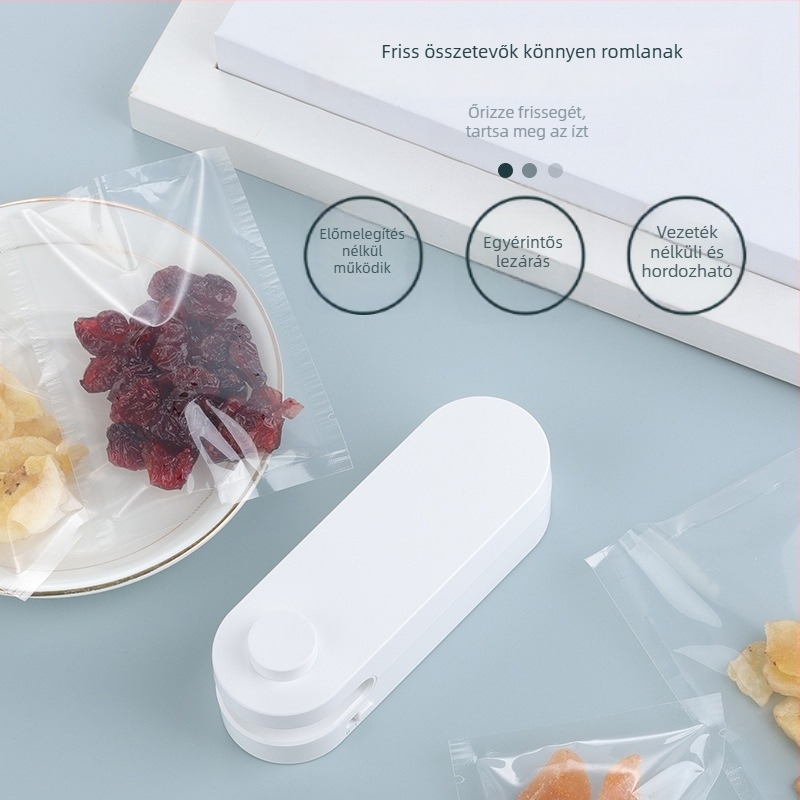Snack lezáró készülék, hordozható mini, 5V/2,5W, 18650-es újratölthető elem, ABS ház, modell MR-F102