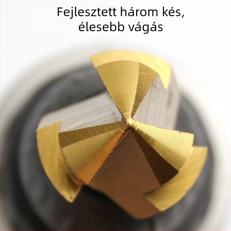 Háromélű PPR lépcsős fúró vízvezetékekhez – titán bevonat, csapágyacél alapanyag