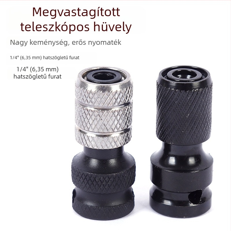 Teleszkópos rugós hüvely adapter elektromos kulcshoz – fej hex konverzió bitekhez, 1/2-től 1/4-ig hex