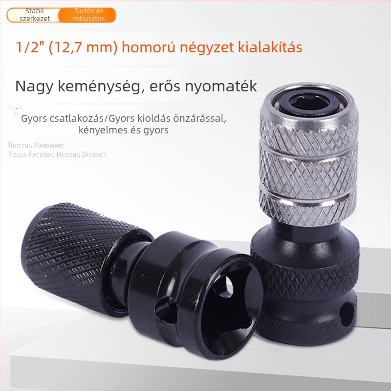 Teleszkópos rugós hüvely adapter elektromos kulcshoz – fej hex konverzió bitekhez, 1/2-től 1/4-ig hex