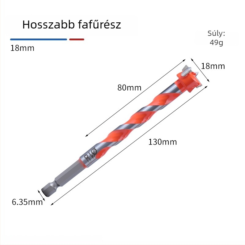 Faipari lyuknyitó eszköz hatszögletű nyéllel, spirális dizájnnal, háromélű, ipari minőségű, magas széntartalmú acél