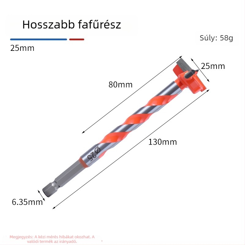 Faipari lyuknyitó eszköz hatszögletű nyéllel, spirális dizájnnal, háromélű, ipari minőségű, magas széntartalmú acél