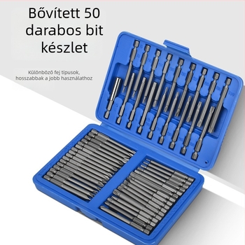 Elektromos csavarhúzó bitkészlet cserélhető fejű, mágneses, króm-vanádium acélból, formák: lapos, PH és hatszög