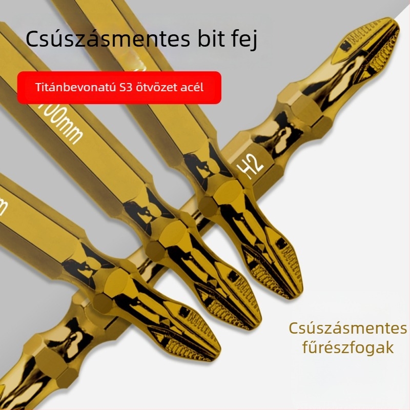 Az S2-esztergaacélból készült bitkészlet elektromos fúróhoz és csavarhúzóhoz, dupla Philips bitek, magas keménység, erős mágnes, csúszásmentes