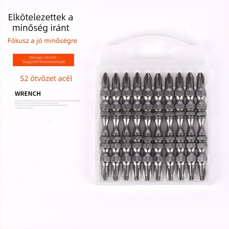 Az S2-esztergaacélból készült bitkészlet elektromos fúróhoz és csavarhúzóhoz, dupla Philips bitek, magas keménység, erős mágnes, csúszásmentes