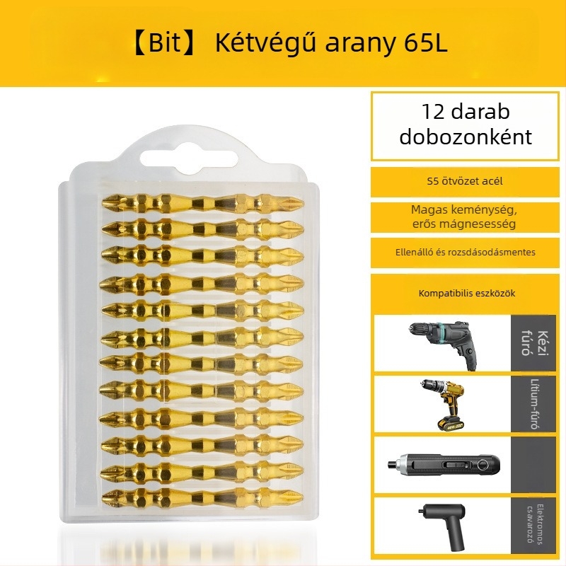 Az S2-esztergaacélból készült bitkészlet elektromos fúróhoz és csavarhúzóhoz, dupla Philips bitek, magas keménység, erős mágnes, csúszásmentes